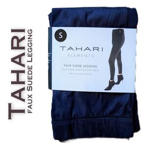 NEW Tahari Elements Faux Suede Stretch Ankle Leggings Solid Dark Blue Size Small
